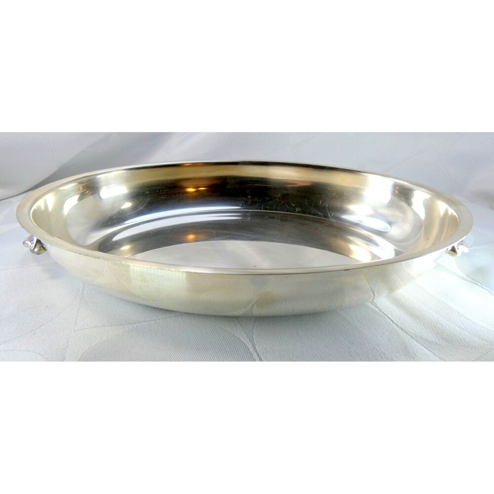 Vintage Oval Silver Plated Serving Tray Dish with Ornate Handles 9.5"